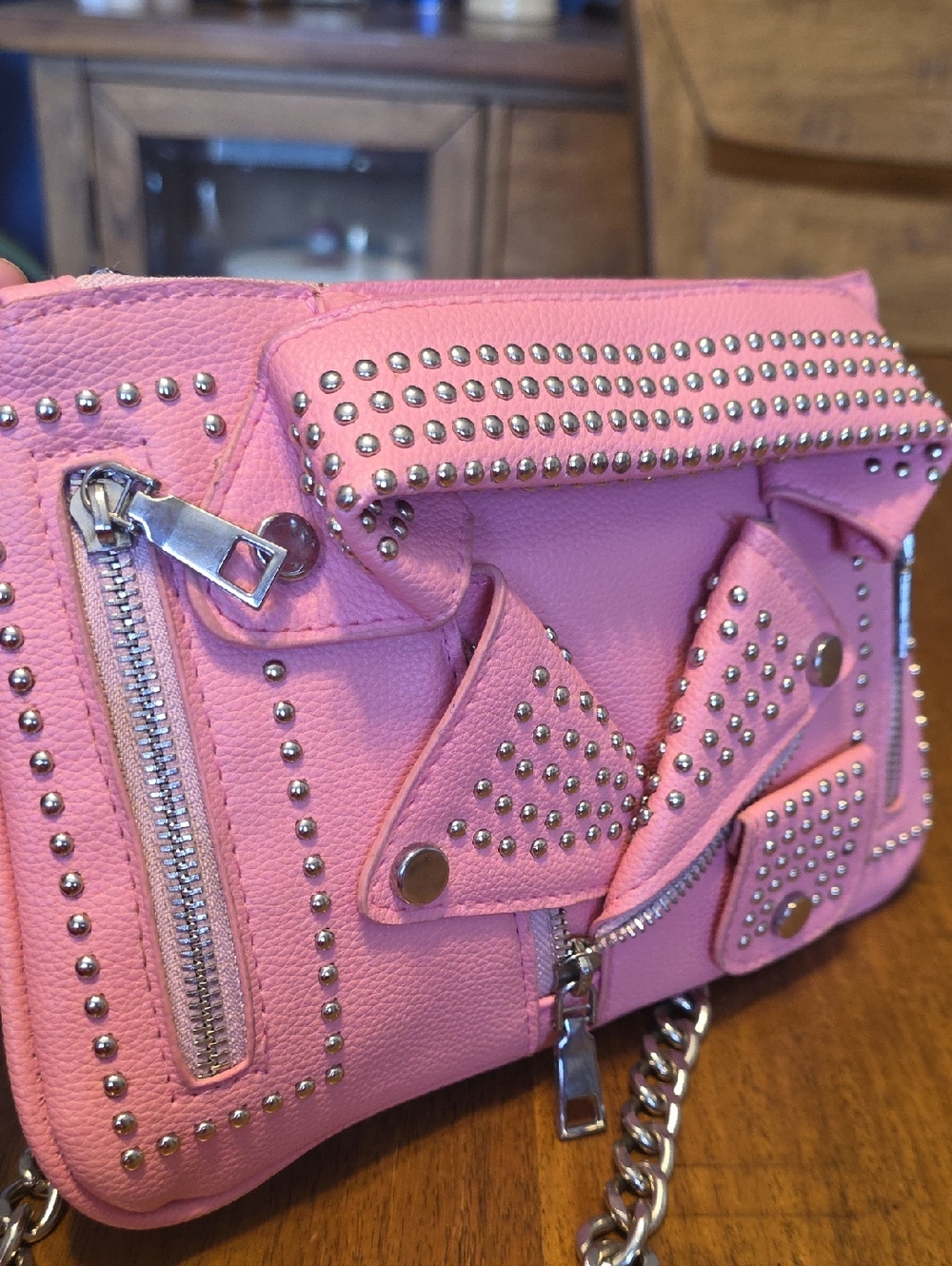 Studded Pink Leather Crossbody Bag - Fashion Statement - Picture 10 of 16